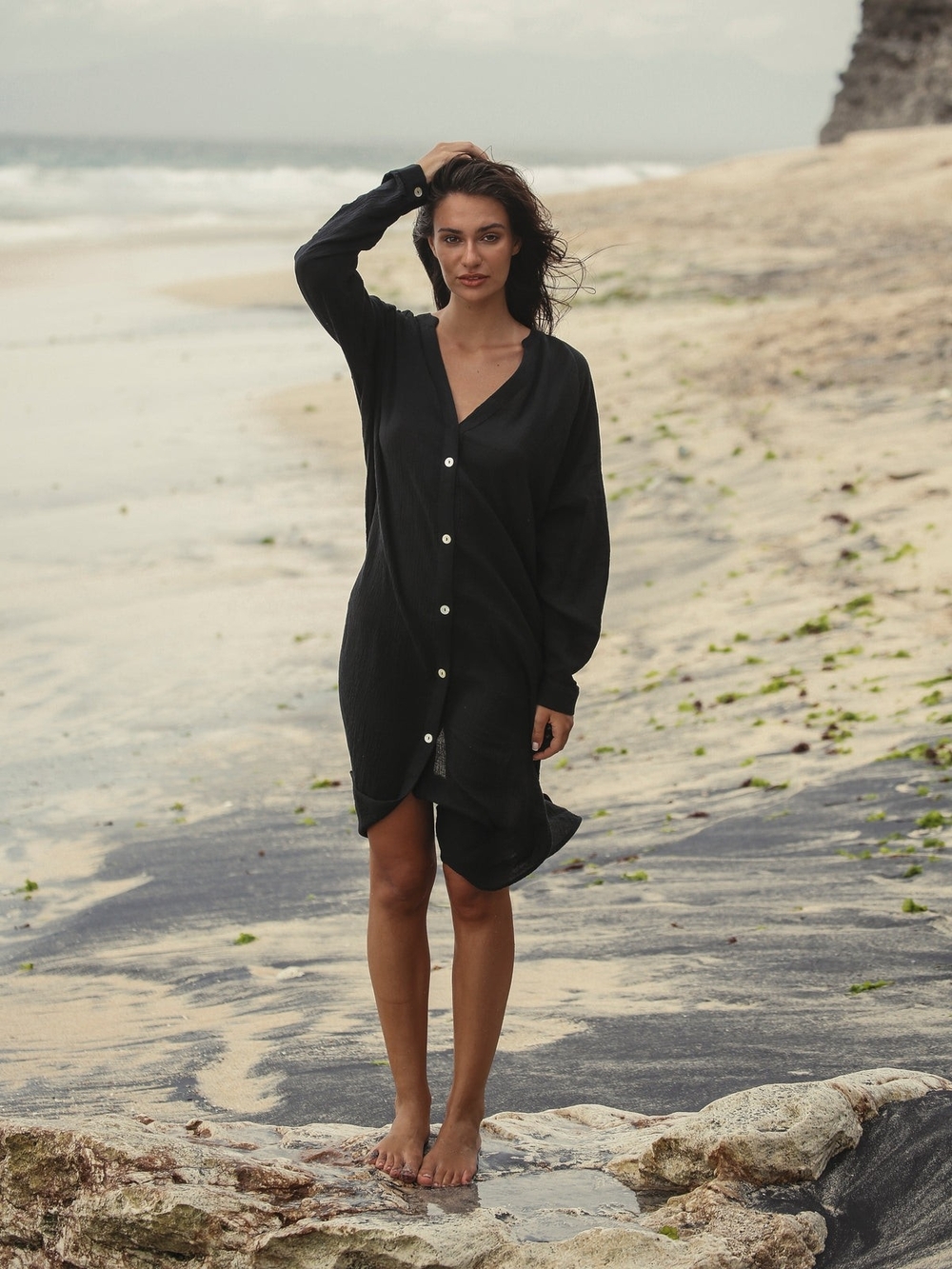 The Handloom Terra Shirt Dress - Black